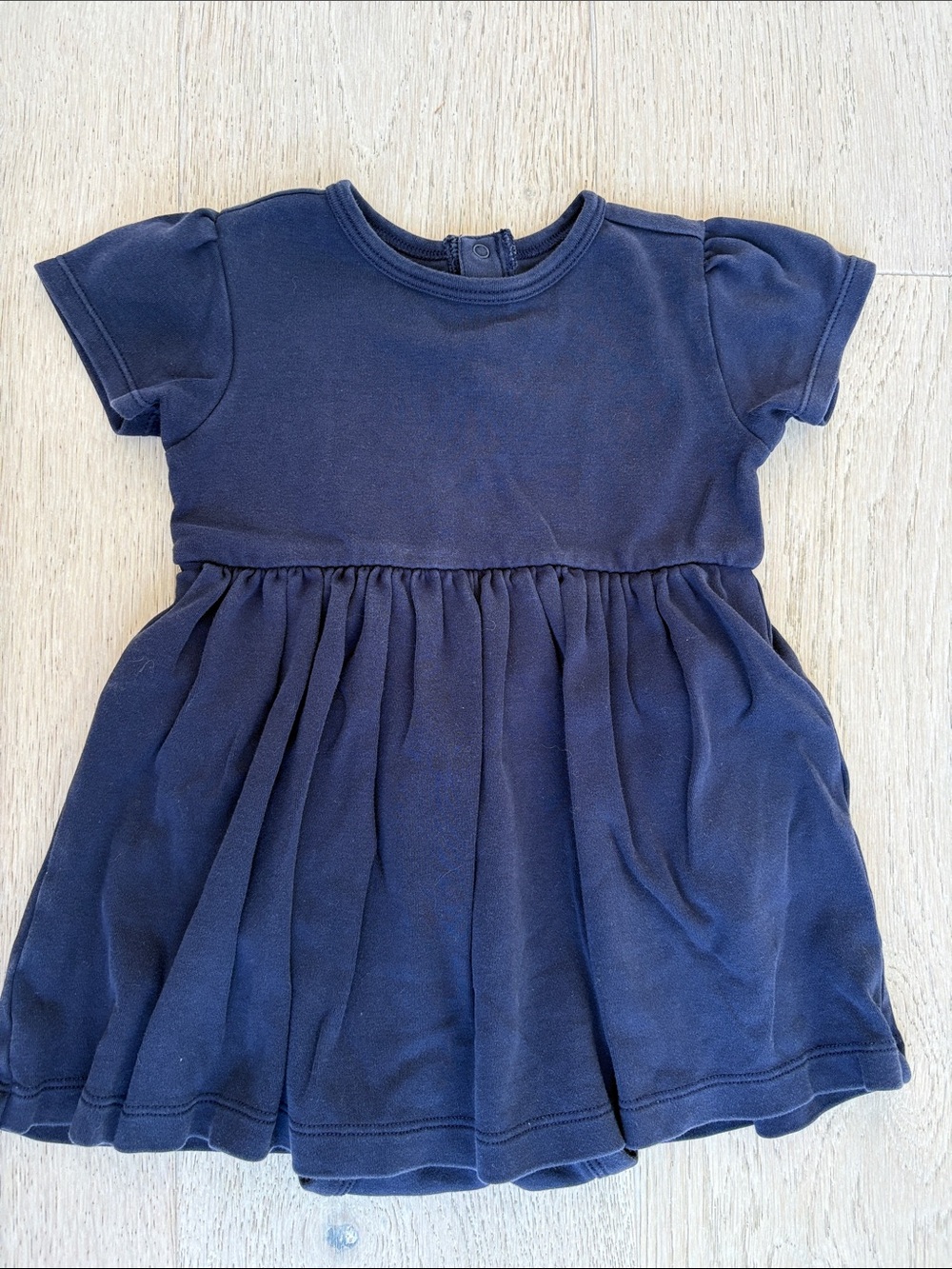 Primary Navy Short-Sleeve Gathered Skirt Dress, built in bloomers